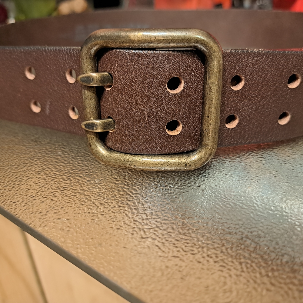 RUDSAK Dark Brown Belt with Antique Brass Buckle